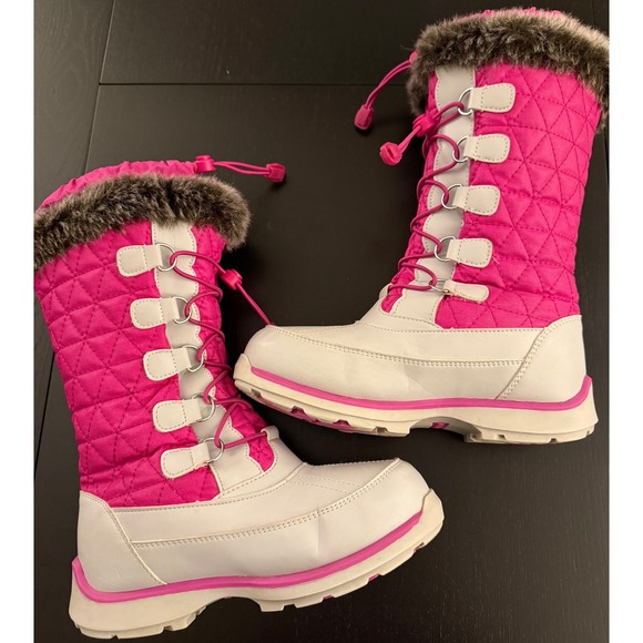 Lands' End Girls Insulated Tall Snow Winter Boots Size 3 Gray/Pink Waterproof - Picture 8 of 15